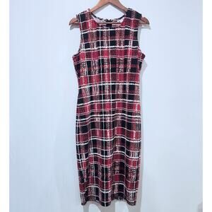 Olivia Matthews Red Plaid Sleeveless Midi Dress Size XL Business Professional